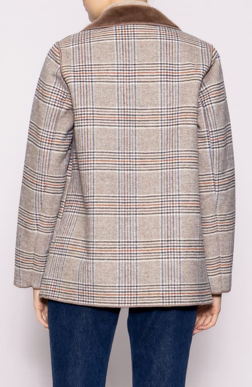 Melloday Plaid Faux Fur Trim Jacket In Brown