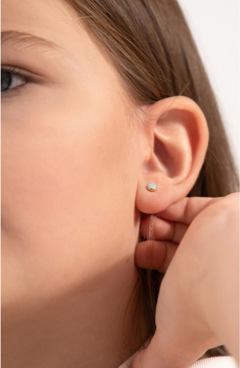 In Season Jewelry 14k Opal Bezel Girl Earrings, Alternate, color, White