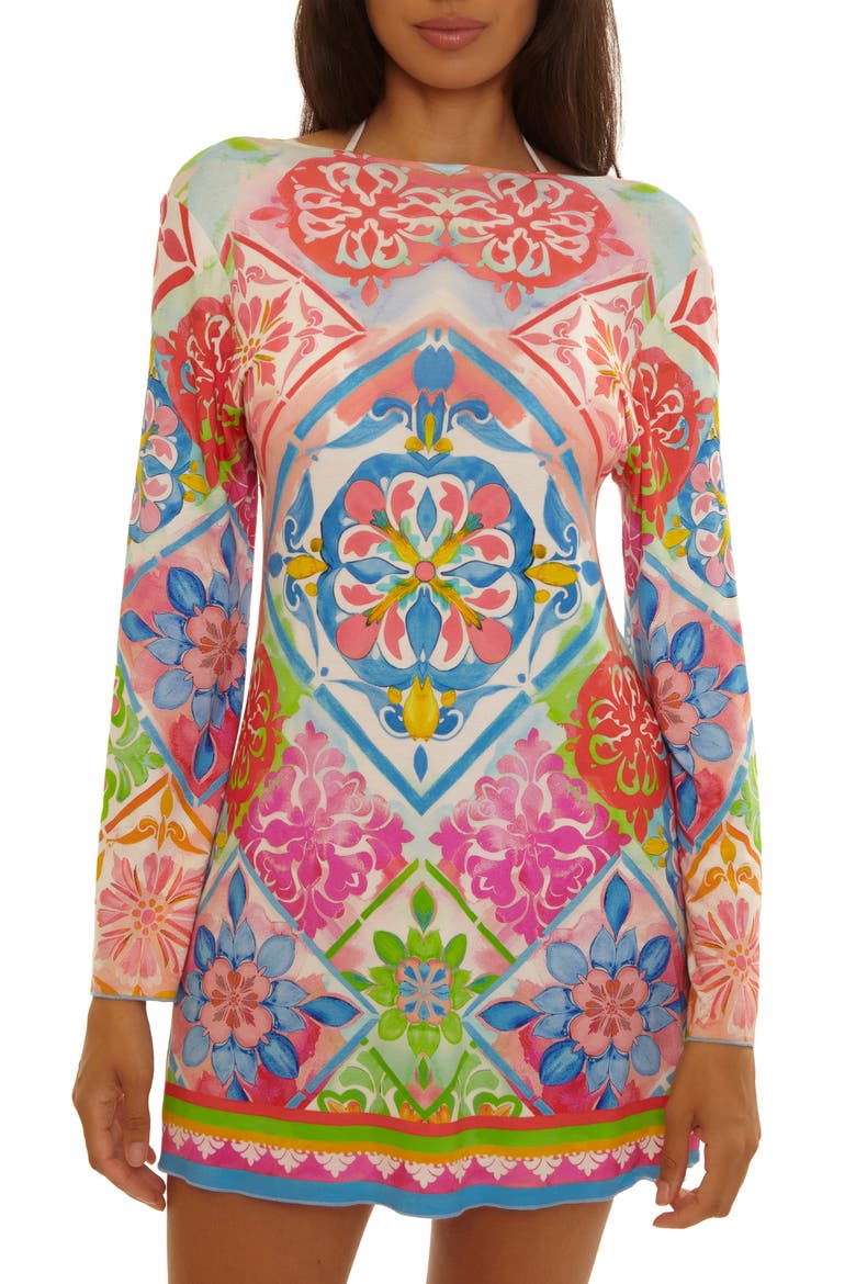 Mijas Long Sleeve Knit Cover-Up Tunic, Alternate, color, MULTI