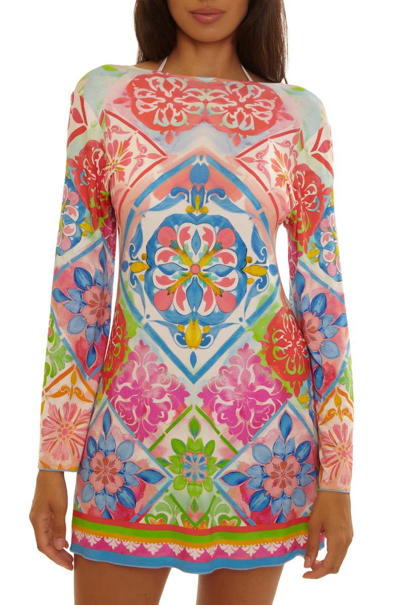 Becca Mijas Long Sleeve Knit Cover-Up Tunic, Alternate, color, Multi