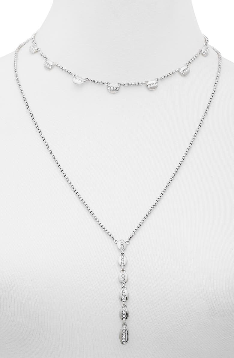 Vince Camuto Pavé Crystal Layered Chain Necklace, Alternate, color, Silver Tone