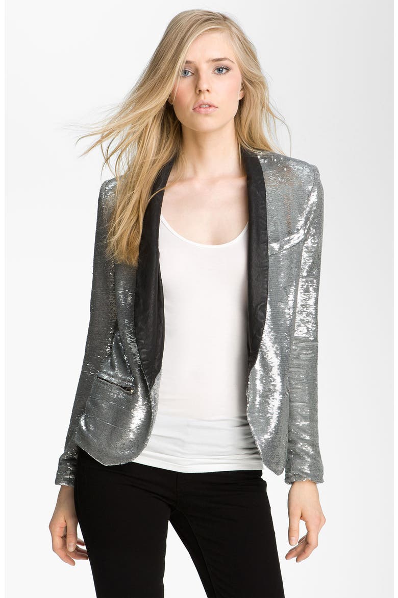 Sequin Tuxedo Blazer, Main, color, SILVER