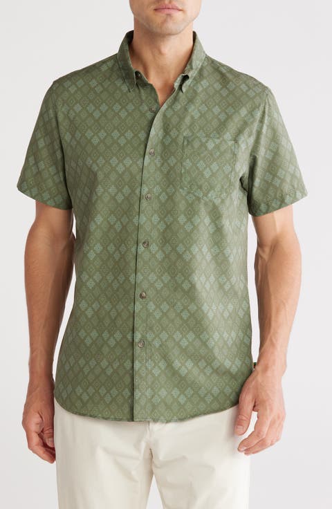 Print UB Tech Short Sleeve Stretch Aero Mesh Button-Up Shirt