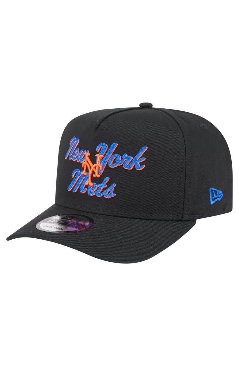 New Era Men's New Era Black New York Mets Chainstitch 9FIFTY A-Frame Snapback Hat, Main, color, 