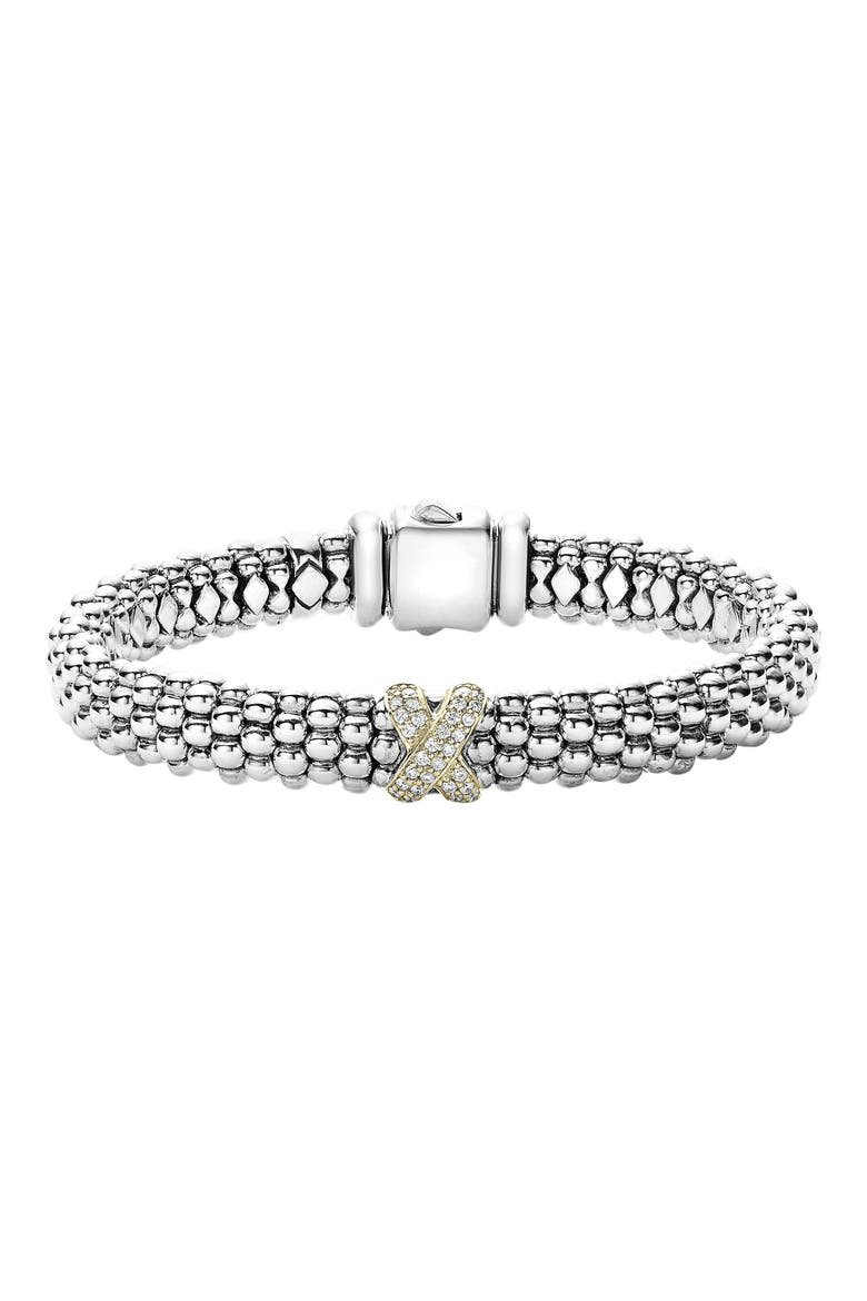 Diamond Lux Single Station X Bracelet, Main, color, SILVER/ GOLD