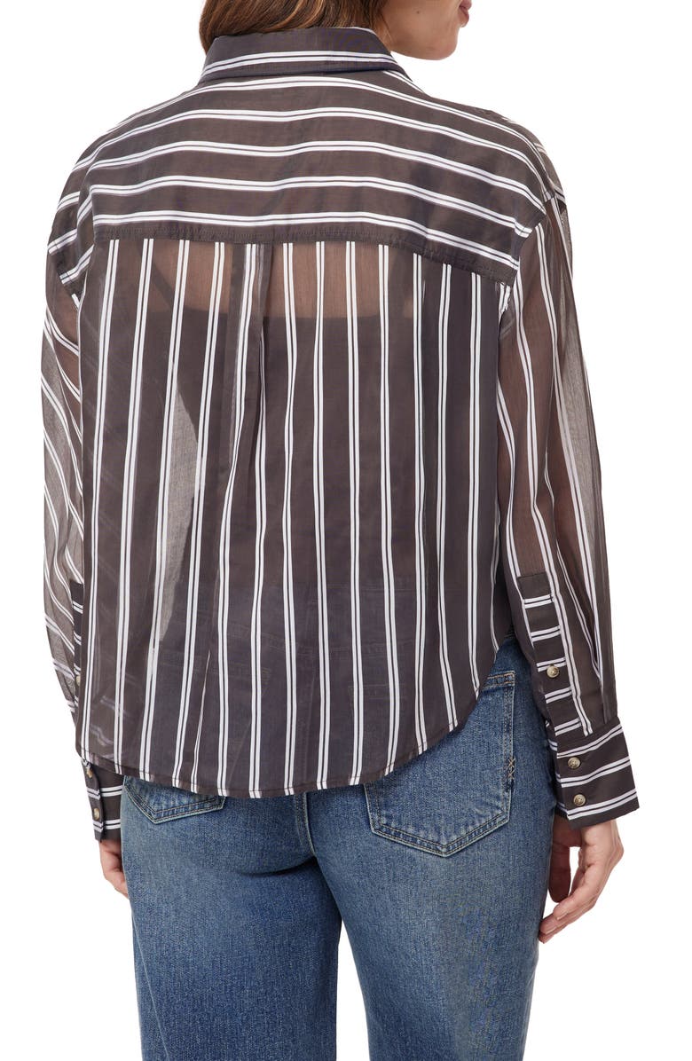 Scotch & Soda Cropped Button Front Shirt, Alternate, color, Brown Stripe