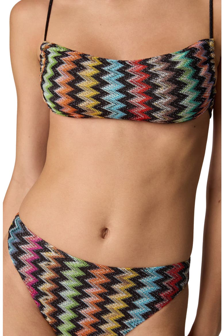 Bikini In Lamé Viscose With Micro Zigzag Pattern And High-waisted Bottoms, Alternate, color, Black & Multicoloured