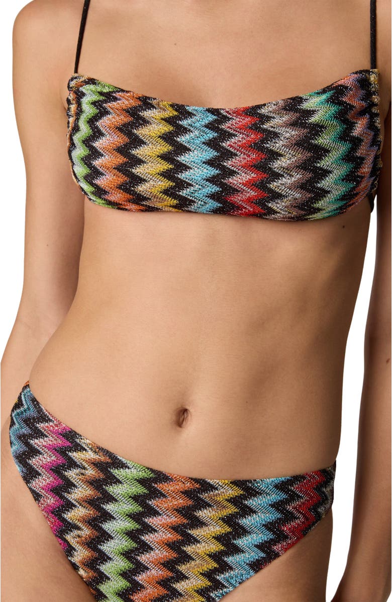 Missoni Bikini In Lamé Viscose With Micro Zigzag Pattern And High-waisted Bottoms, Alternate, color, Black & Multicoloured
