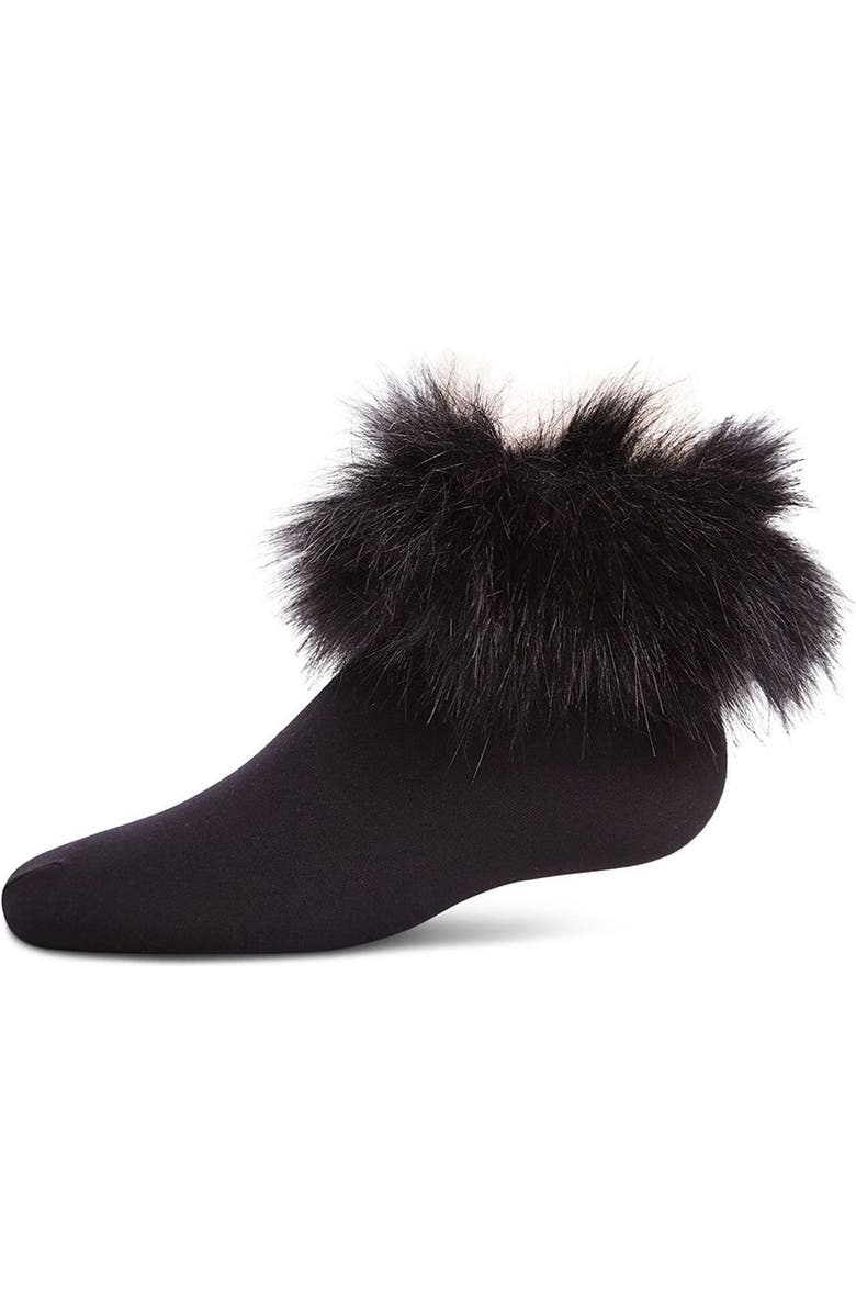 MeMoi Microfiber Faux-Fur Anklet Socks, Main, color, Black