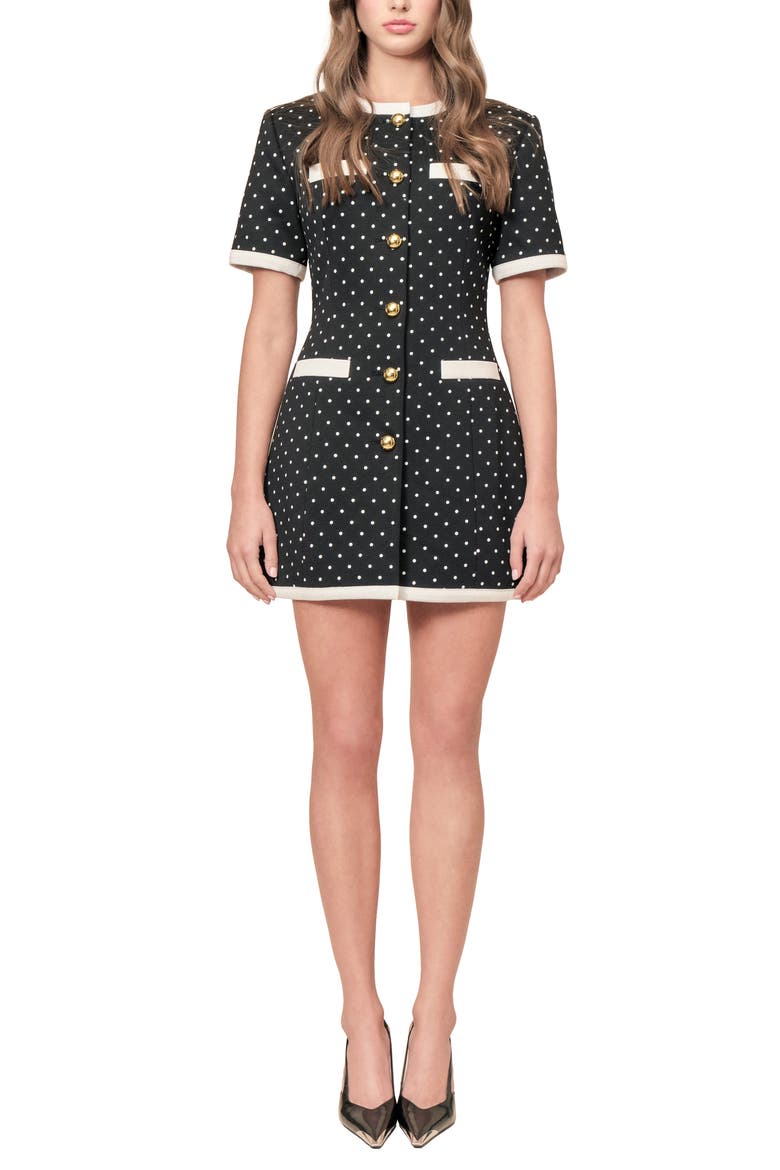 Taylor Polka Dot Minidress, Main, color, BLACK WHITE DOTS