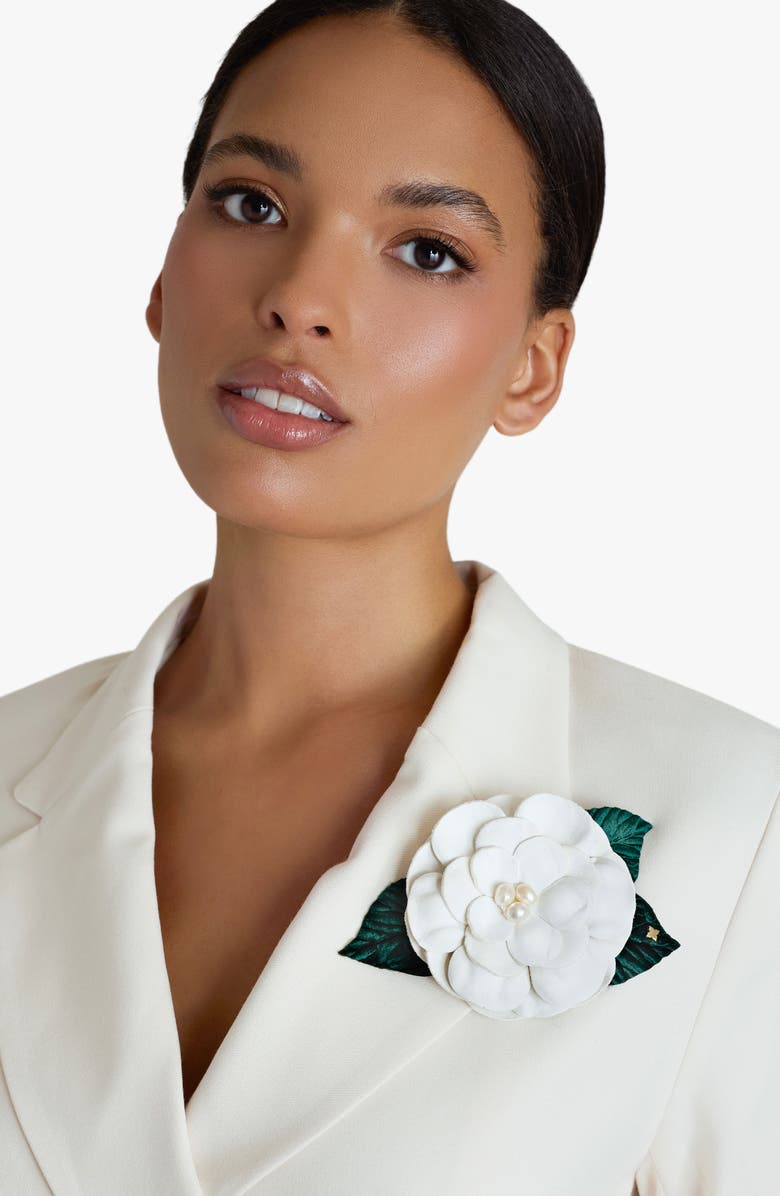 Helena Simon The Small White Gardenia Floral Brooch, Alternate, color, White