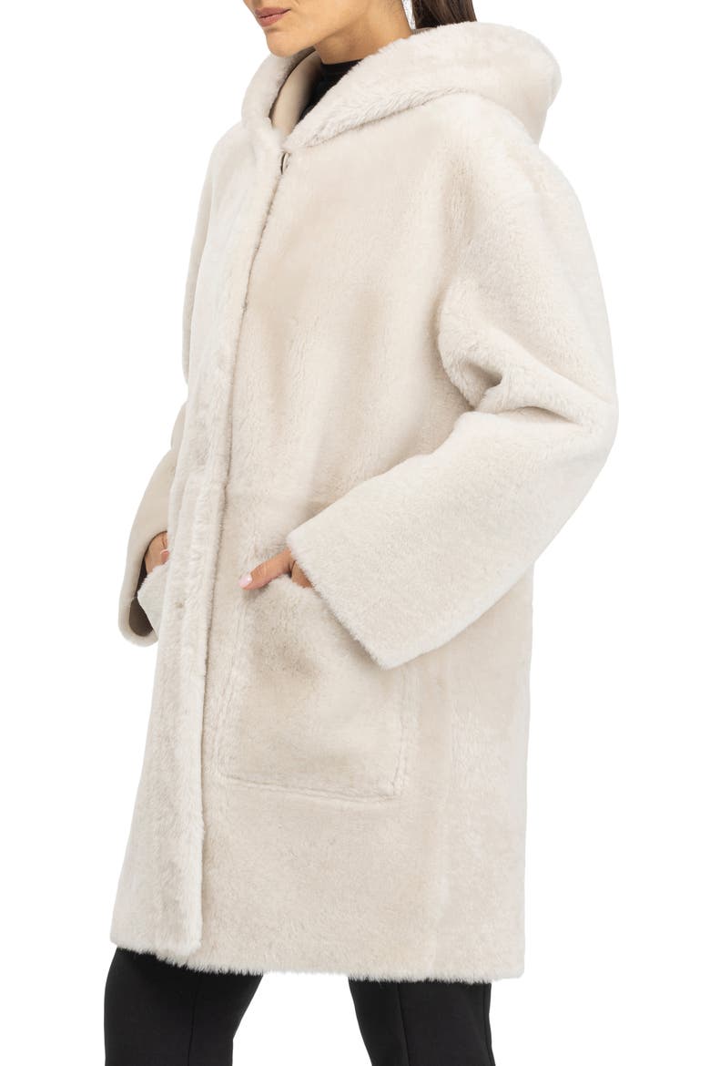 Merino Genuine Shearling Hooded Jacket, Alternate, color, CREAM