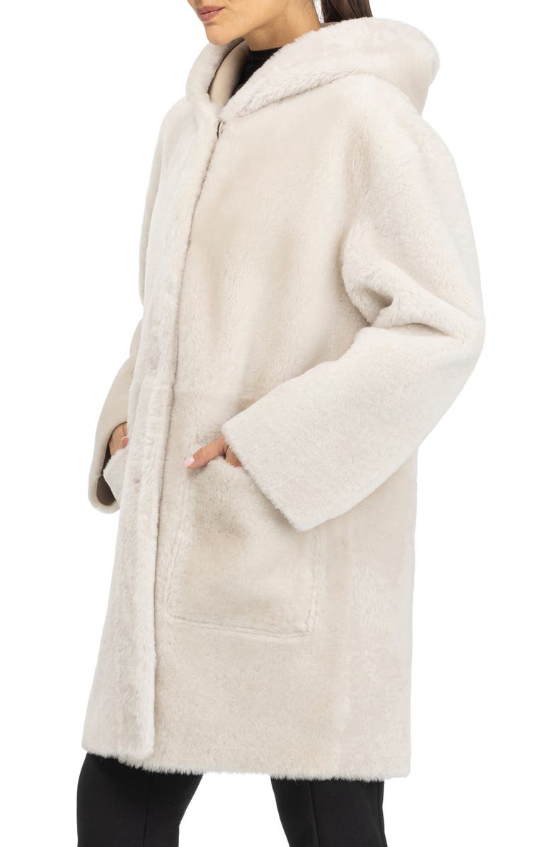 GORSKI Merino Shearling Lamb Hooded Jacket, Alternate, color, Cream