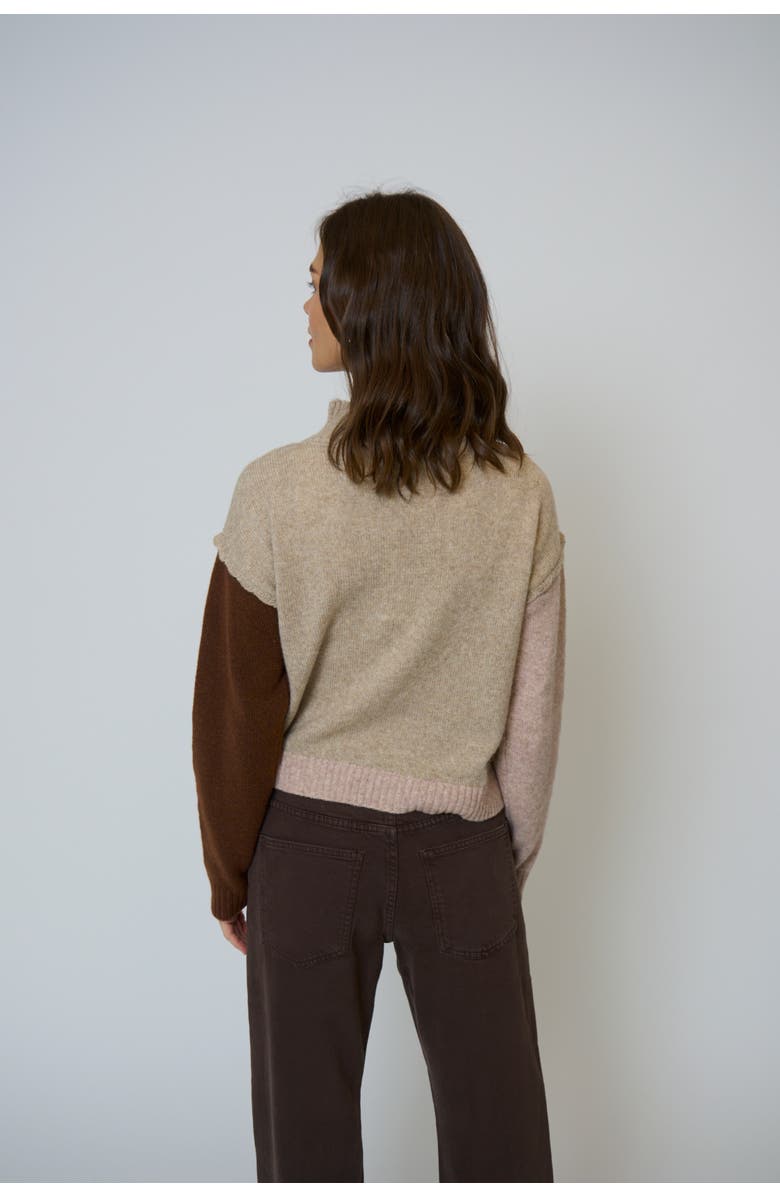 Central Park West Olivia Ruffle Turtleneck Sweater, Alternate, color, Pink Combo