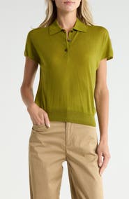 Vince Short Sleeve Wool Blend Polo Sweater