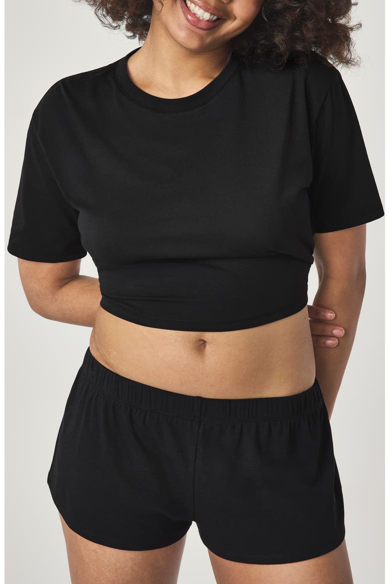 Elasticized Back Crop T-Shirt, Main, color, BLACK
