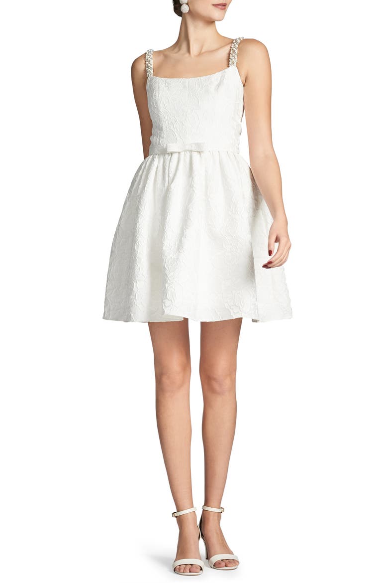 Serena Beaded Strap Floral Jacquard Cocktail Minidress, Main, color, IVORY