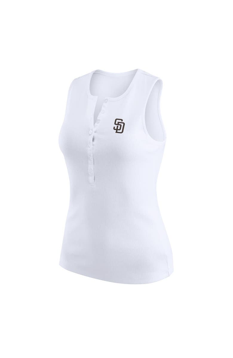 WEAR by Erin Andrews Women's WEAR by Erin Andrews White San Diego Padres Rib-Knit Henley Tank Top, Alternate, color, White