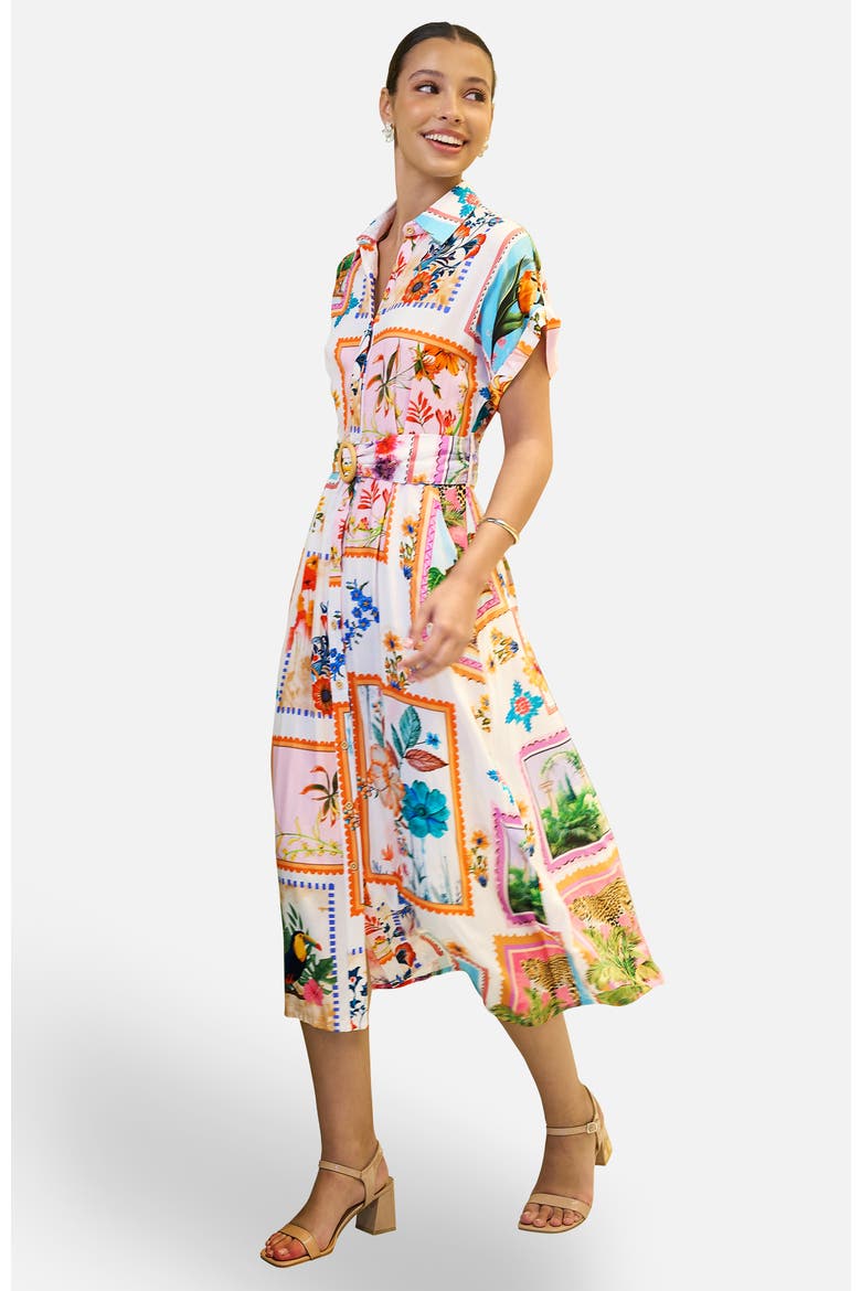 Tropical Postcard Print Midi Shirt Dress, Main, color, Ivory