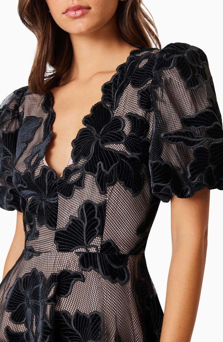 Elliatt Zara Flower Appliqué Fit & Flare Minidress, Alternate, color, Black