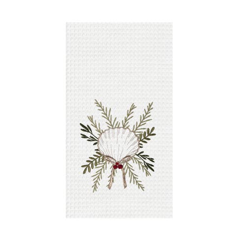 Coastal Tidings Scallop Shell Botanical Christmas Towel