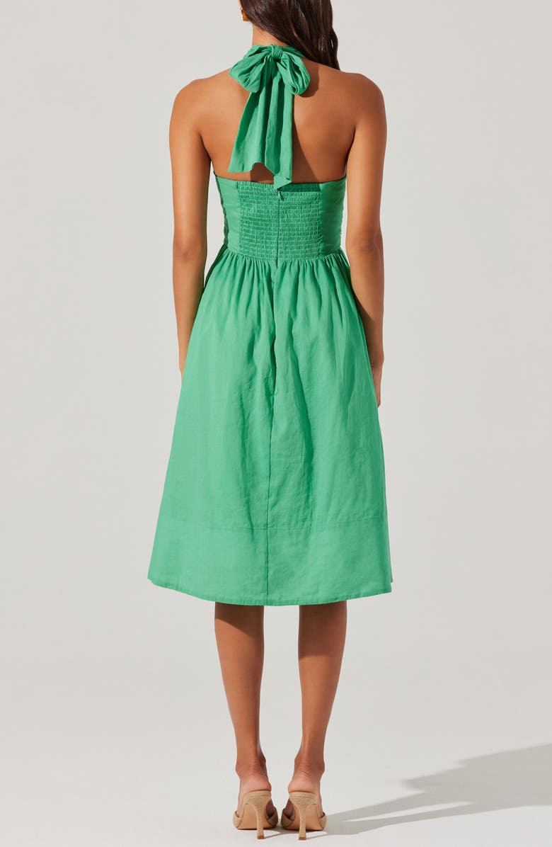ASTR the Label Kalia Halter Neck Linen & Cotton Dress, Alternate, color, Green