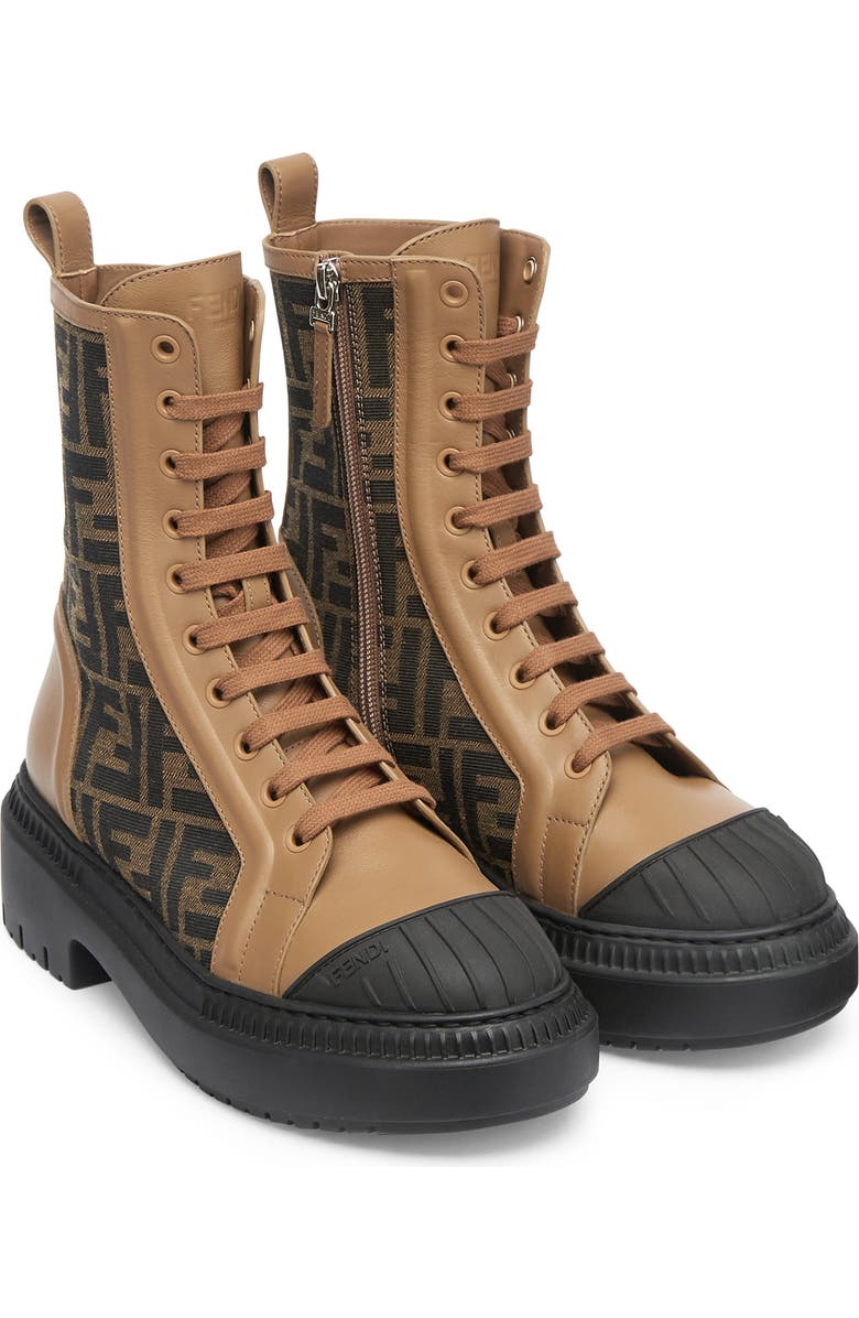 Fendi FF Domino Cap Toe Combat Boot, Main, color, Tabacco Nero/ Sand