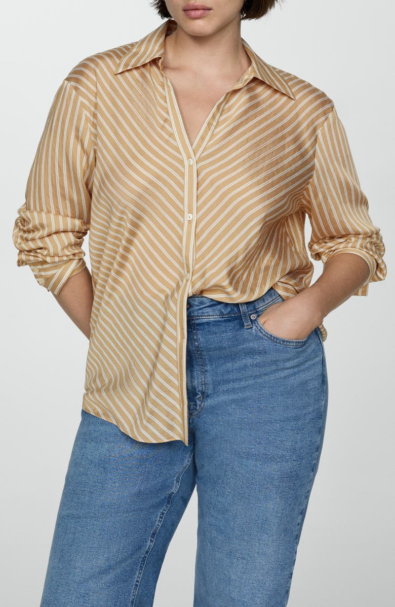 MANGO Flowy Directional Stripe Button-Up Shirt, Main, color, 