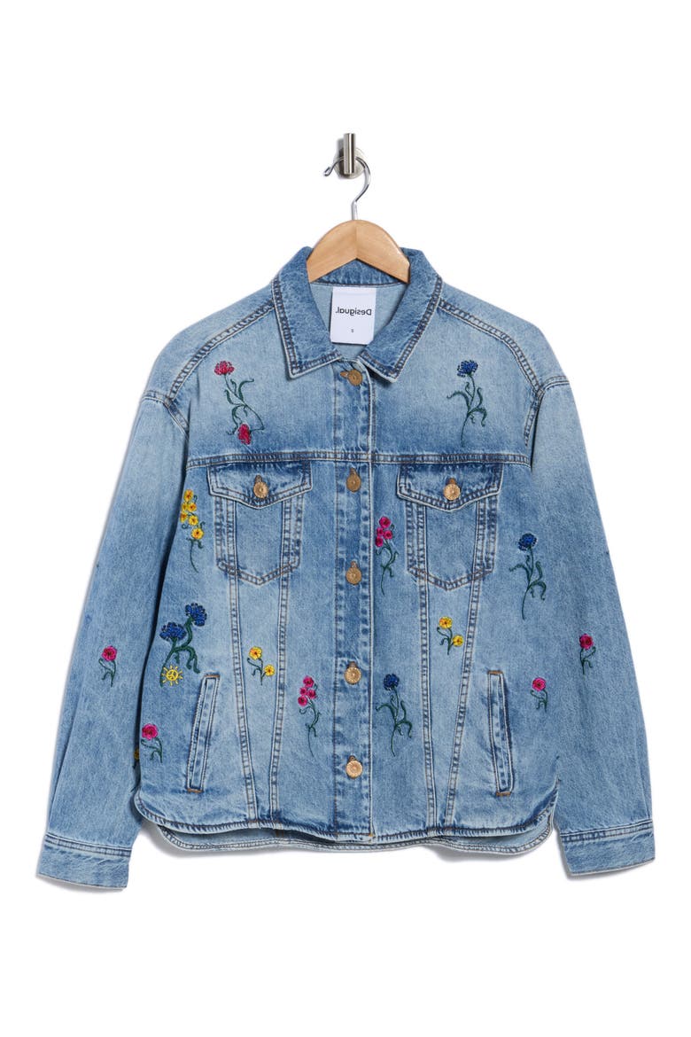 Embroidered Denim Trucker Jacket, Alternate, color, MEDIUM BLUE