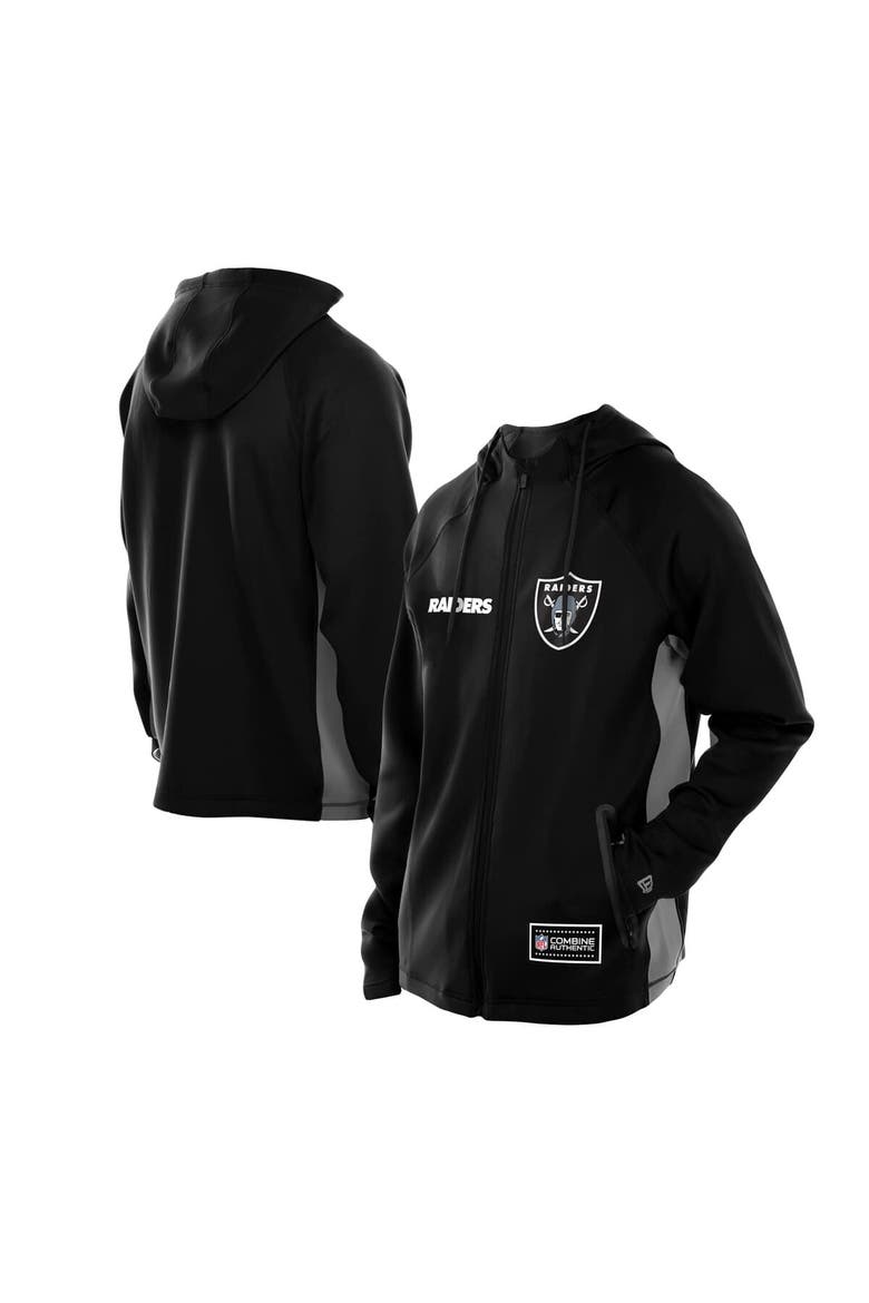 Men's New Era  Black Las Vegas Raiders Combine Authentic Raglan Scuba Full-Zip Hoodie, Main, color, Black