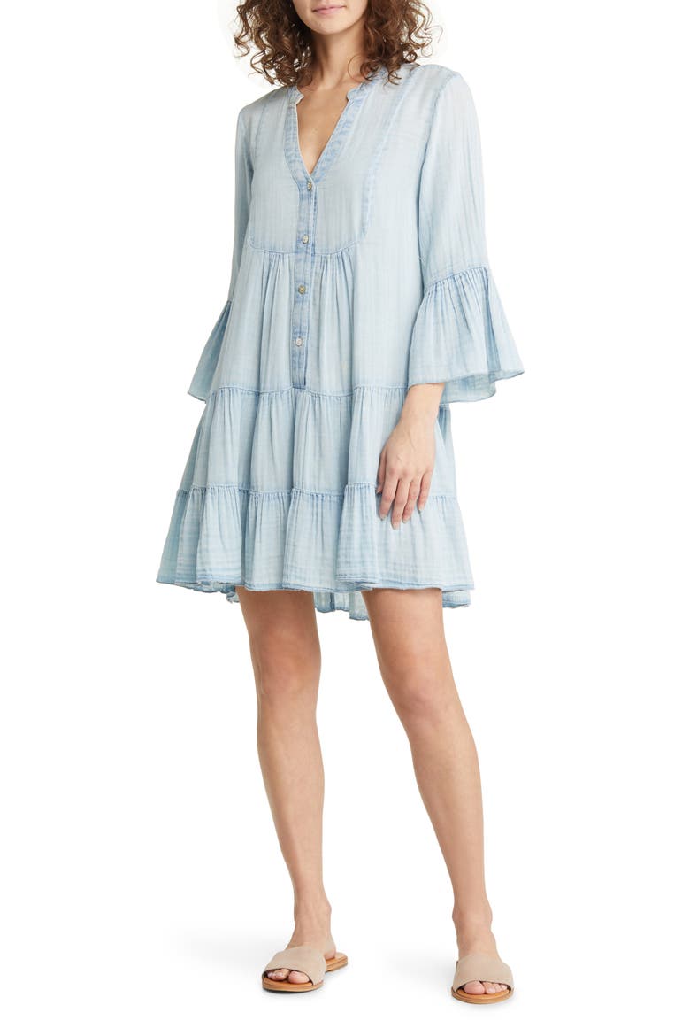 Kasey Organic Cotton Tiered Dress, Main, color, LIGHT INDIGO WASH