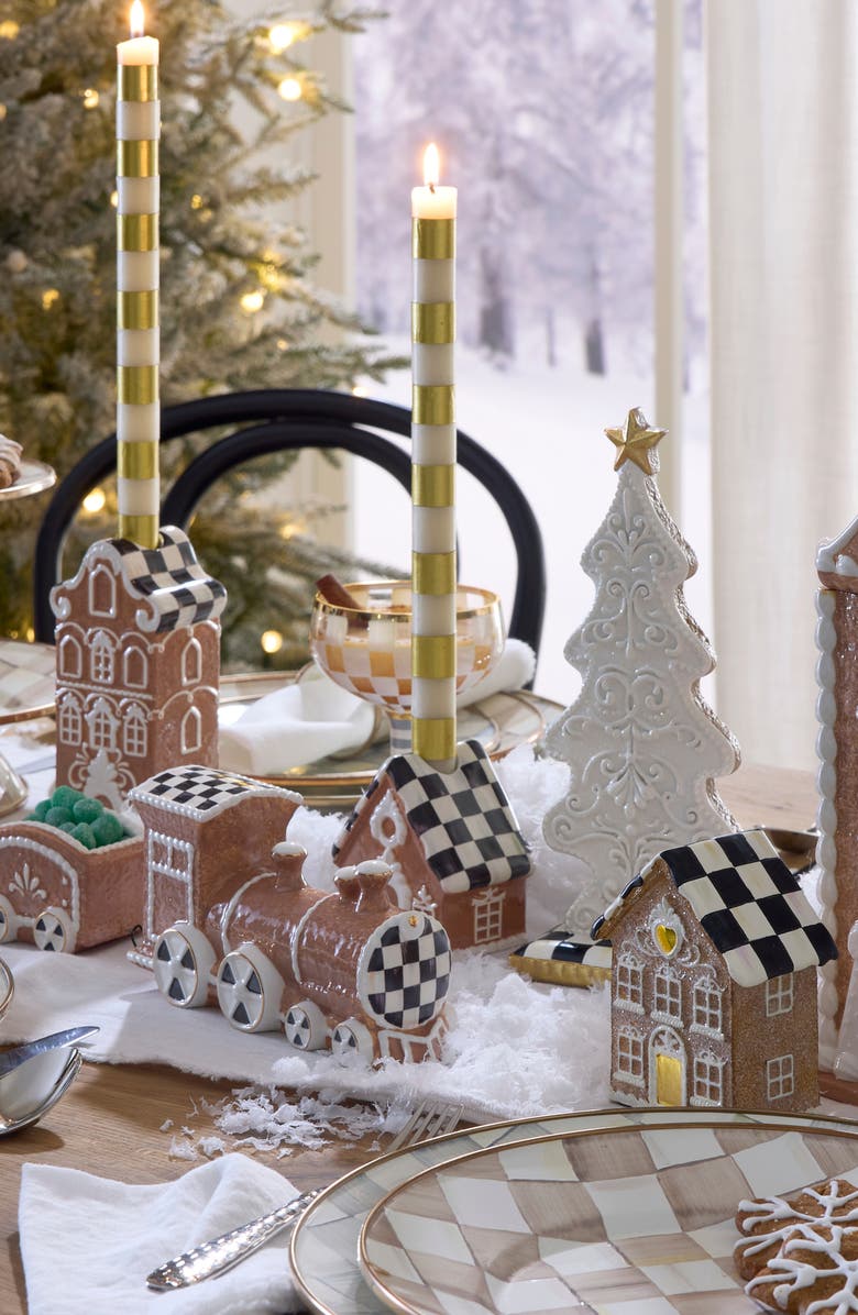 MACKENZIE CHILDS Gingerbread Village Set of 3 Candleholders, Alternate, color, Brown