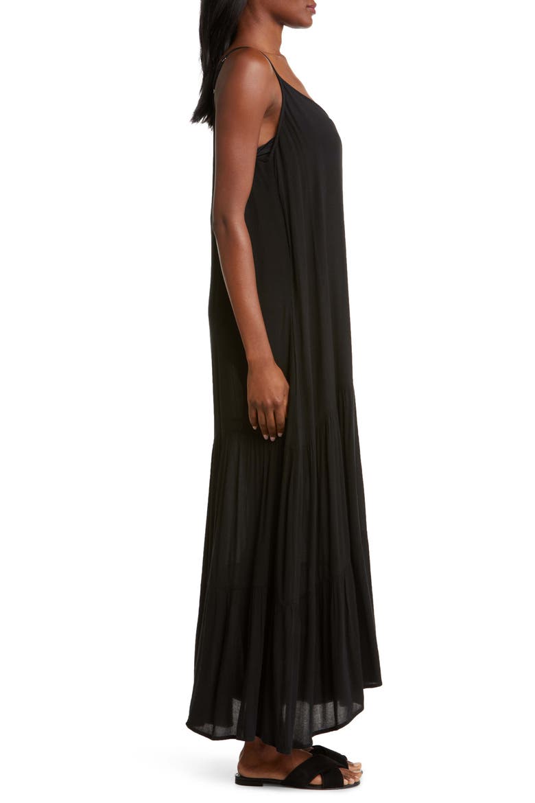 Tiered Gauze Cover-Up Maxi Dress, Alternate, color, BLACK