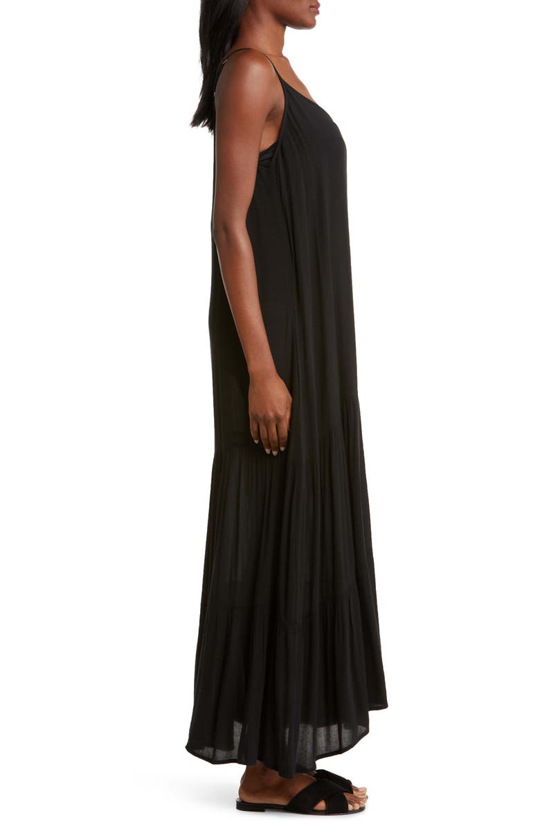 Elan Tiered Gauze Cover-Up Maxi Dress, Alternate, color, Black