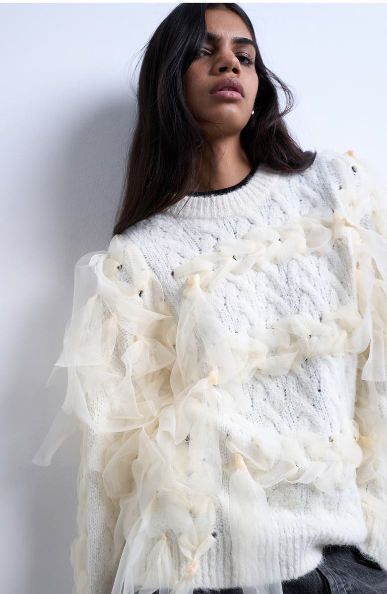 Topshop Ribbon Sweater, Alternate, color, Ivory