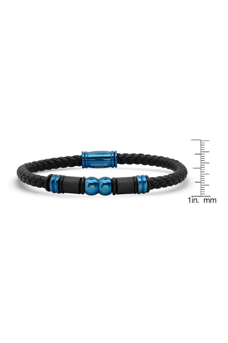 Men's Stainless Steel & Black Braided Leather Bracelet, Alternate, color, BLACK-BLUE