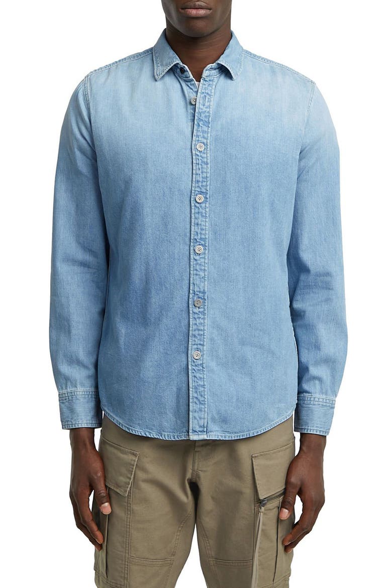 Clean Slim Fit Cotton Chambray Button-Up Shirt, Main, color, FADED THAMES