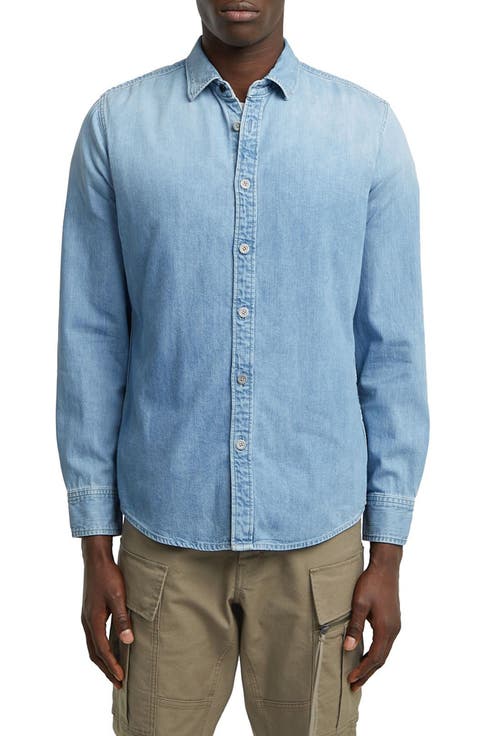 Clean Slim Fit Cotton Chambray Button-Up Shirt