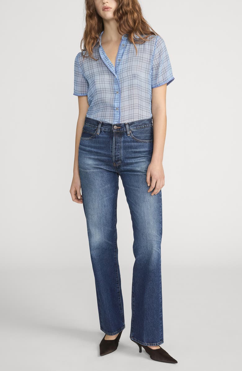 FRAME The Essential Plaid Silk Button-Up Shirt, Alternate, color, Sky Blue Multi