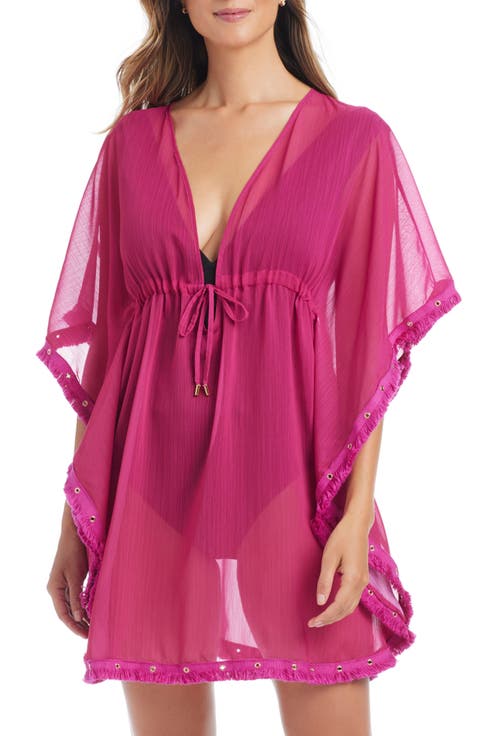 Fringe Trim Sheer Cover-Up Caftan