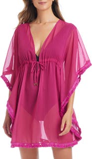 BLEU by Rod Beattie Fringe Trim Sheer Cover-Up Caftan