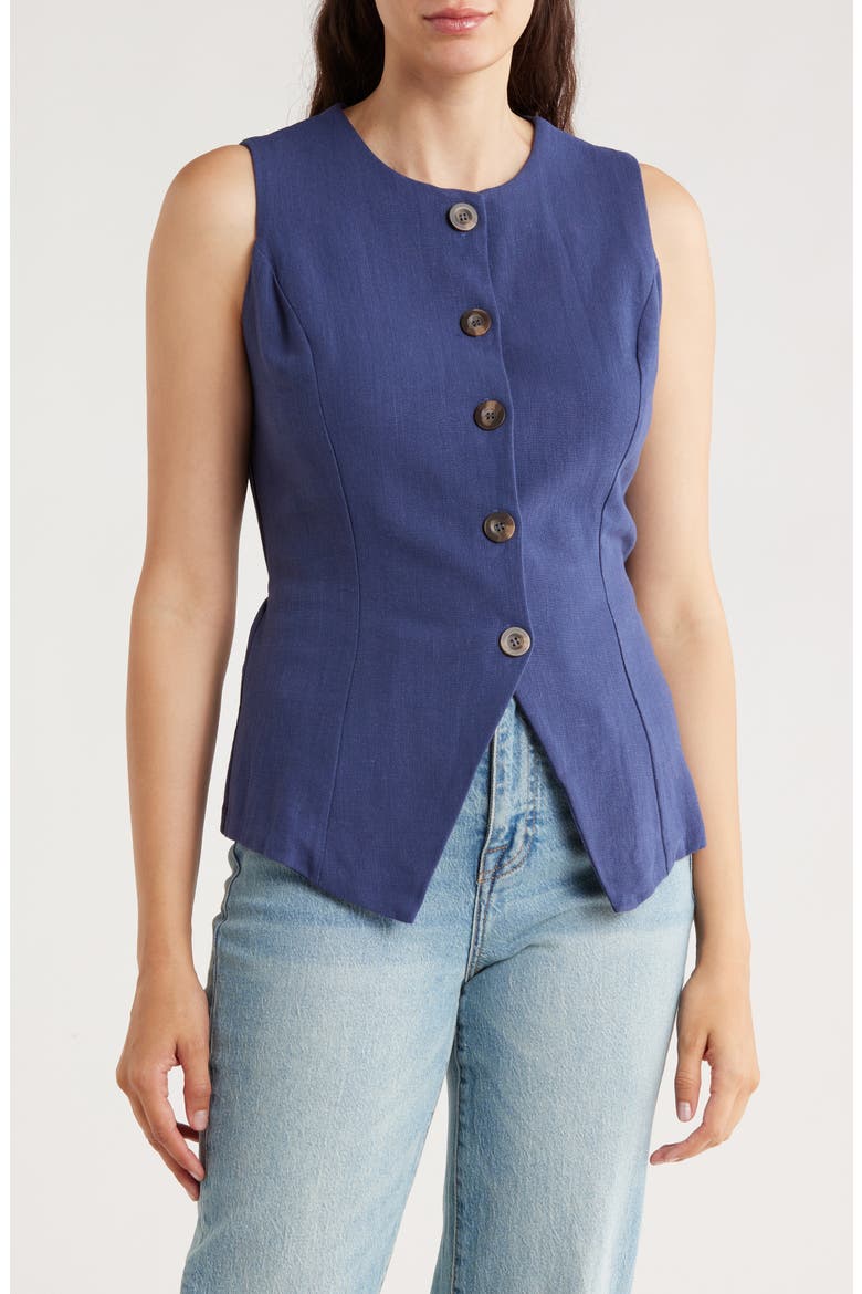 Button Front Vest, Main, color, NAVY