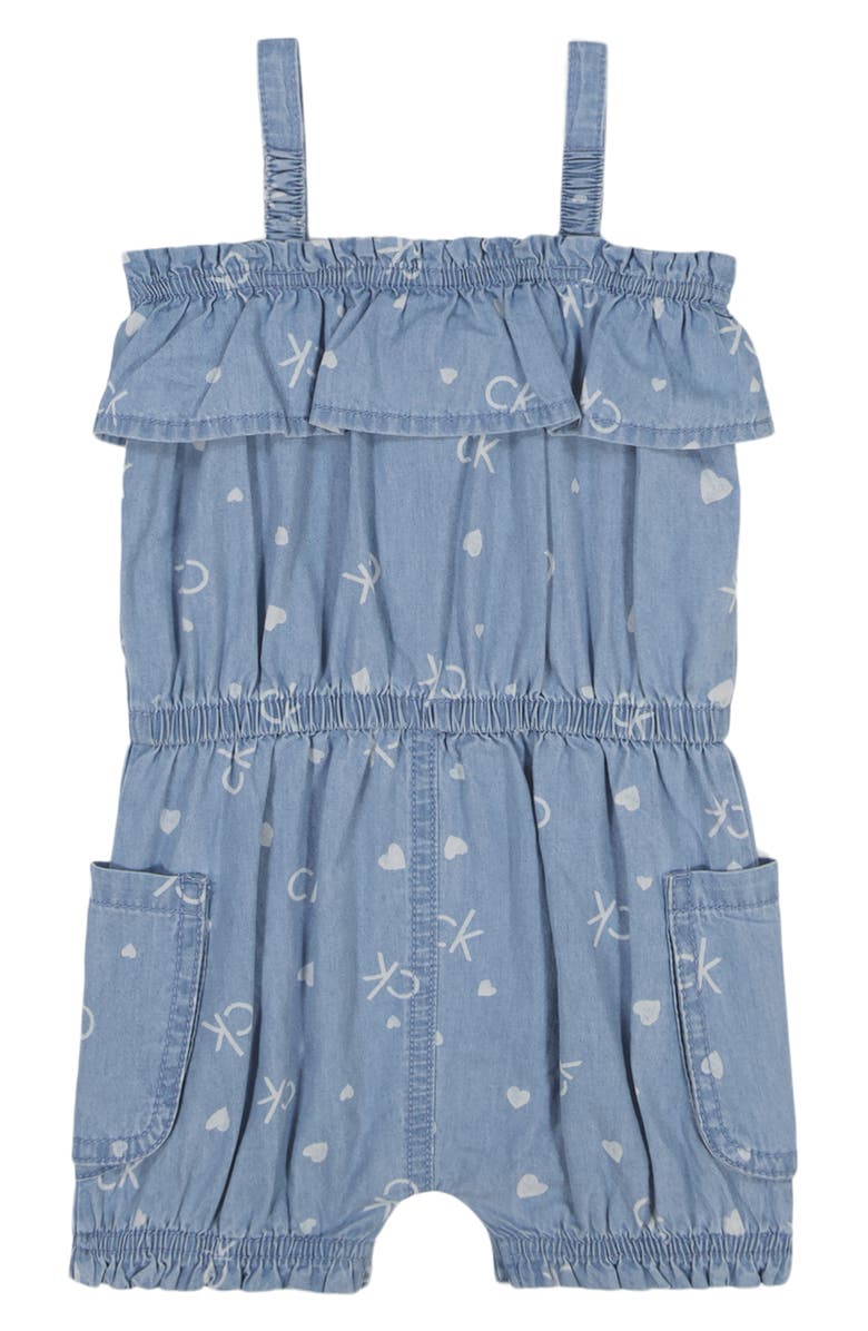 Calvin Klein Heart Logo Cotton Romper, Alternate, color,