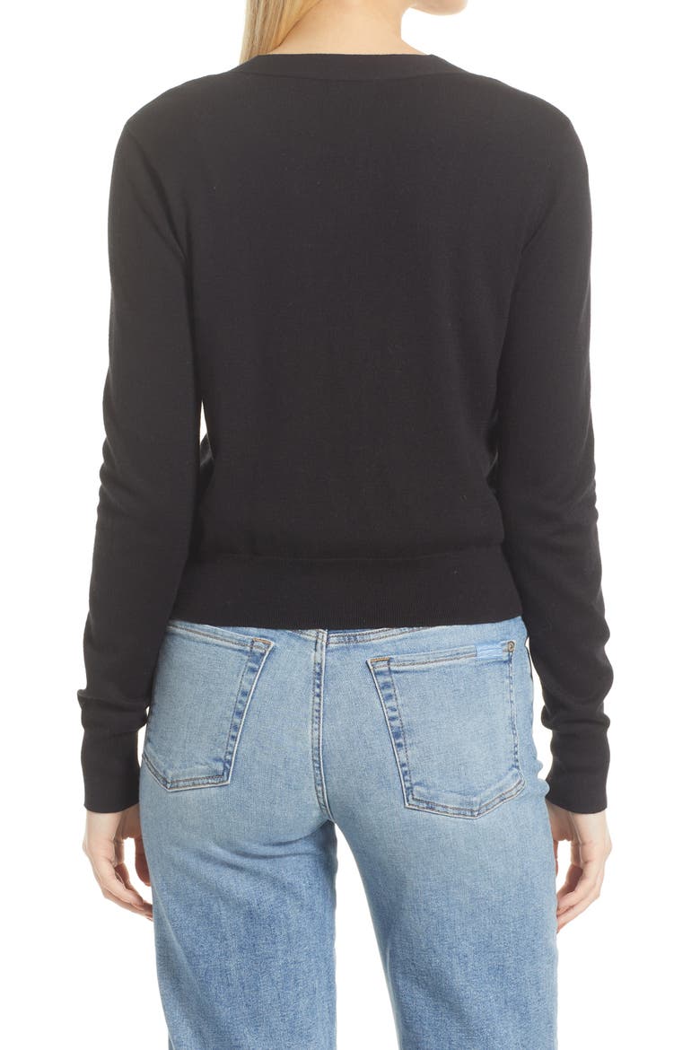 Fitted V-Neck Cardigan, Alternate, color, BLACK