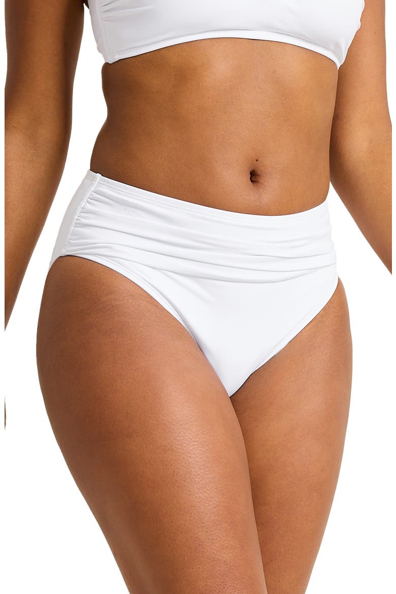 Pearl Ruched High Waist Bikini Bottoms, Alternate, color, WHITE
