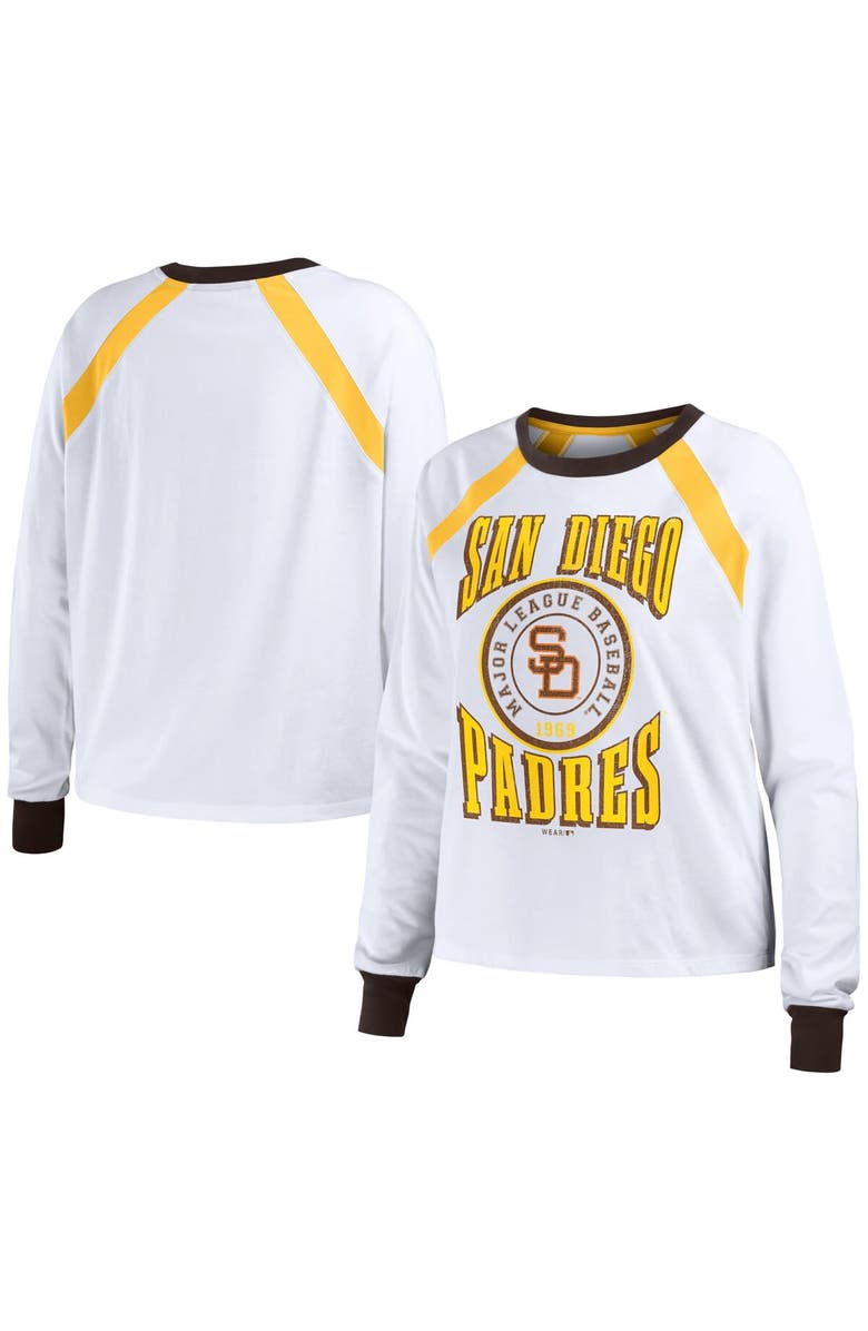 WEAR by Erin Andrews Women's WEAR by Erin Andrews White San Diego Padres Raglan Long Sleeve T-Shirt, Main, color,