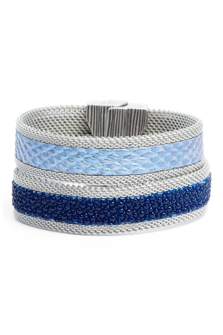 Shimmer Stingray & Snakeskin Bracelet, Main, color, BLUE/ SILVER