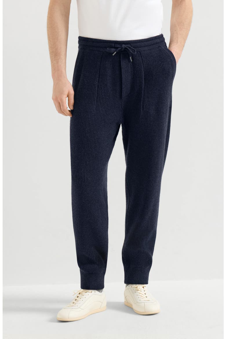 Cashmere English rib knit joggers, Main, color, Marine