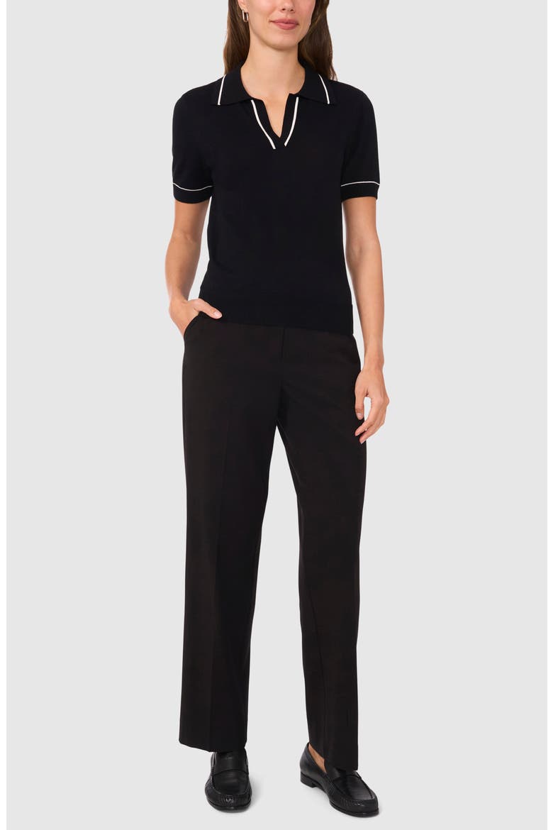 Tipped Johnny Collar Polo Sweater, Alternate, color, RICH BLACK