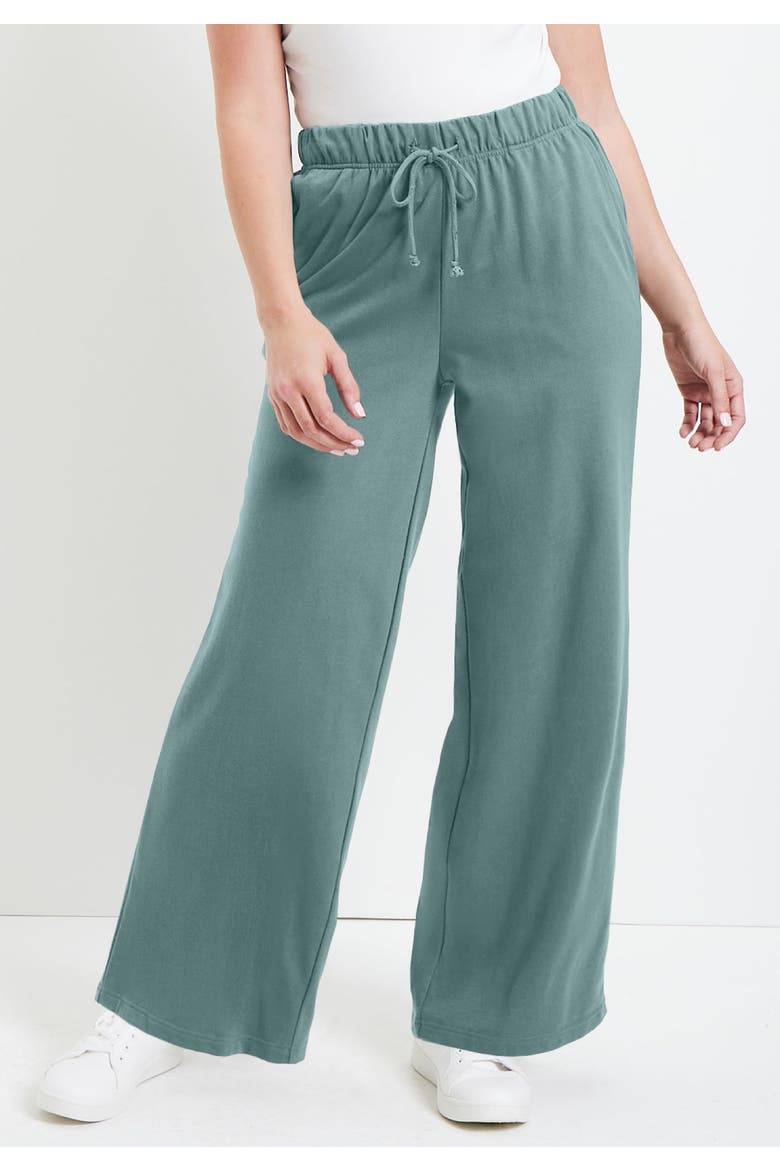 French Terry Wide-Leg Pant, Alternate, color, BLACK